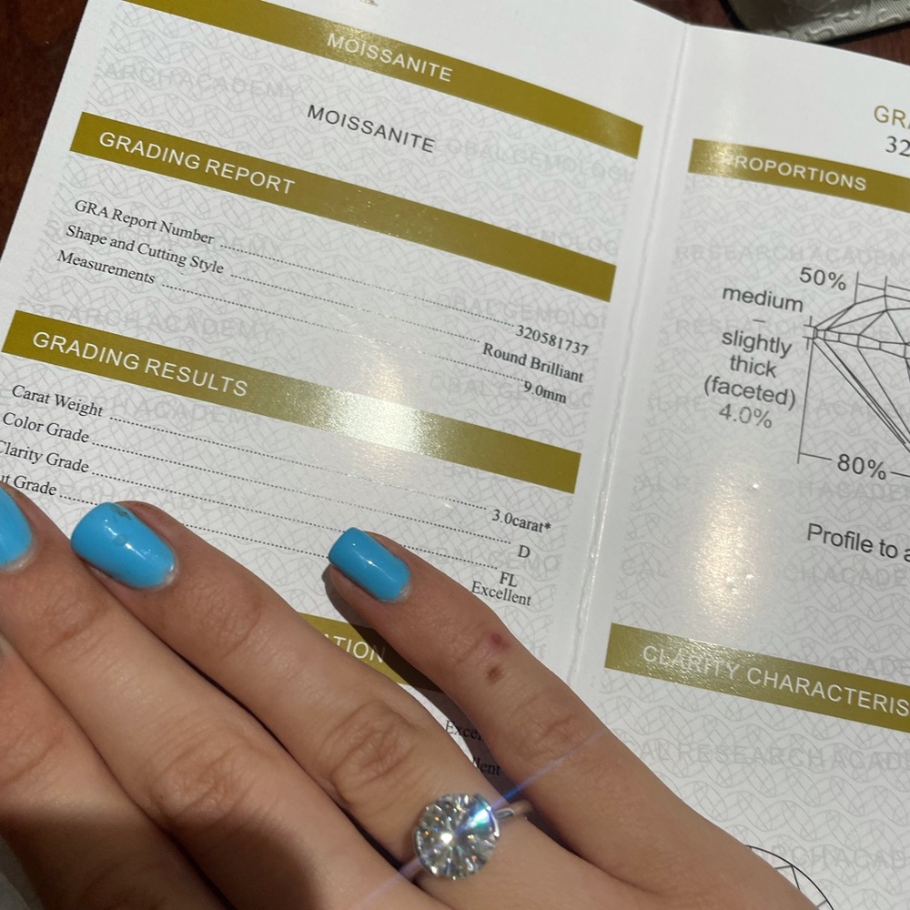 3 carat half bezel moissanite diamond engagement ring - Picture 7 of 12